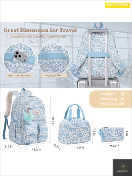 Corduroy Laptop Backpack with Lunch Box Set for School College main image 4